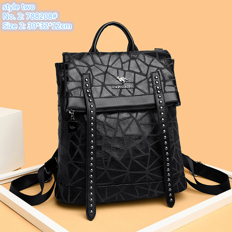 Wholesale factory ladies shoulder bag 2 styles flip embossed stone fashion backpacks street personality rivet punk backpack light and comfortable leather handbag, Black2-788208#-style two
Wholesale factory ladies shoulder bag 2 styles flip embossed stone fashion backpacks street personality rivet punk backpack light and comfortable leather handbag, Black2-788208#-style two