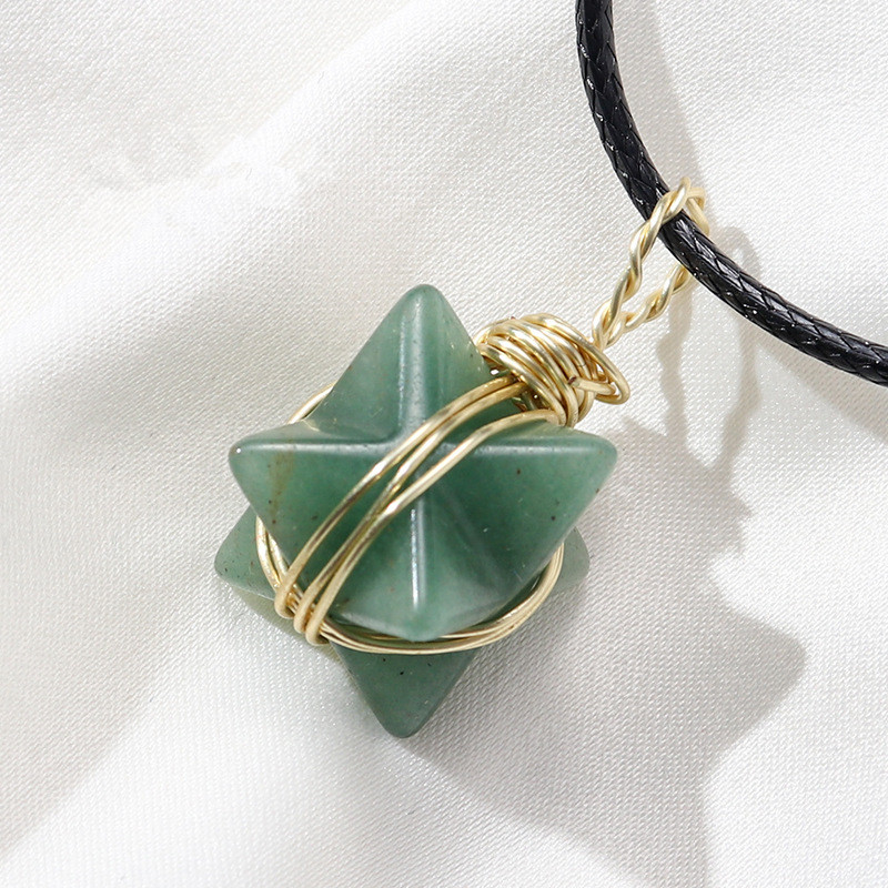 Natural Stone Wire Winding Merkabah Hexagram Necklace Crystal Quartz Star Pendant Necklaces for Women Jewelry Gift