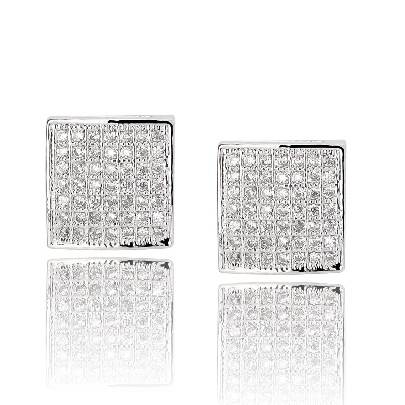 Hip Hop Stud Earrings Square Screw Back White Zircon Dangle Earrings Gold Plated Vintage Geometric Jewelry Wholesale