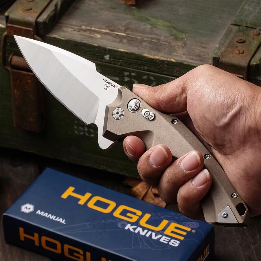 Hogue X5 Flipper Knife 3.5" White D2-Steel Blade Black Aluminum Handles Pocket Knives Rescue Utility EDC Tools