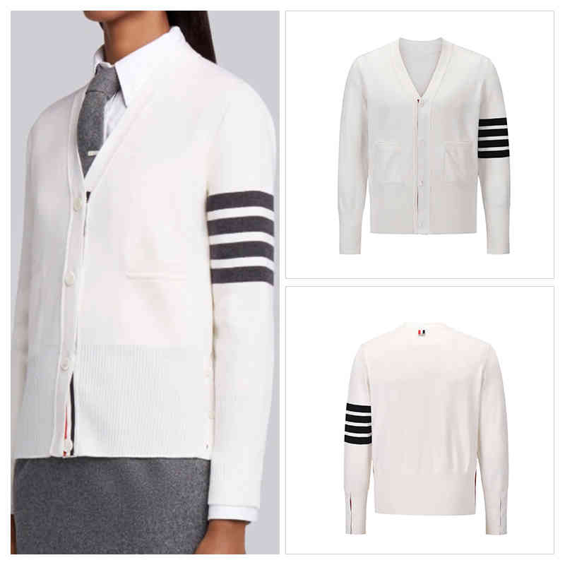 New Tb Thom Women's Sweater Autumn Winter 4 Button Coat Fashion Brand Clothing Striped 4-bar V-neck Wool Knitted Slim Cardigan, White
New Tb Thom Women's Sweater Autumn Winter 4 Button Coat Fashion Brand Clothing Striped 4-bar V-neck Wool Knitted Slim Cardigan, White