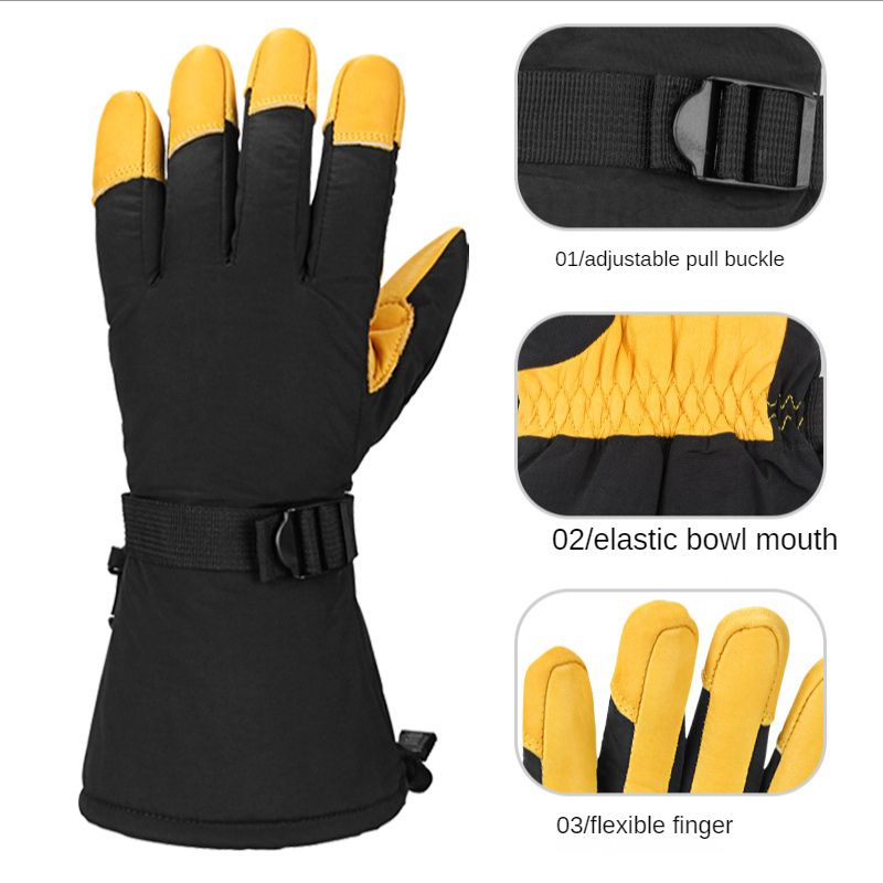 Ski Gloves Winter Cowhide Mittens Men Women Ski Motorcycle Riding Gloves Mountain Bike Cycling Glove Windproof Waterproof Outdoor Sports 220922