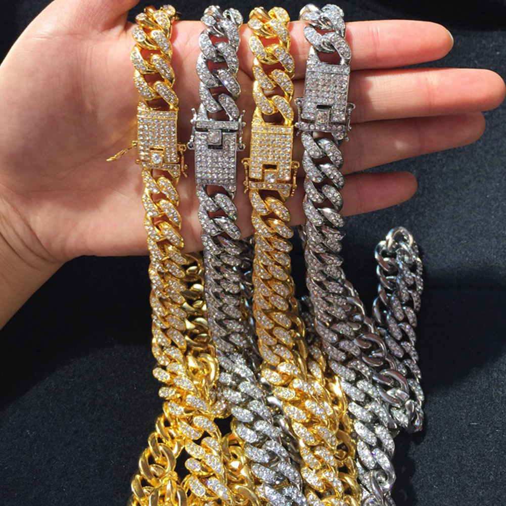 Mens Iced Out Chain Hip Hop Jewelry Necklace Bracelets Gold Silver Miami Cuban Link Chains Necklaces