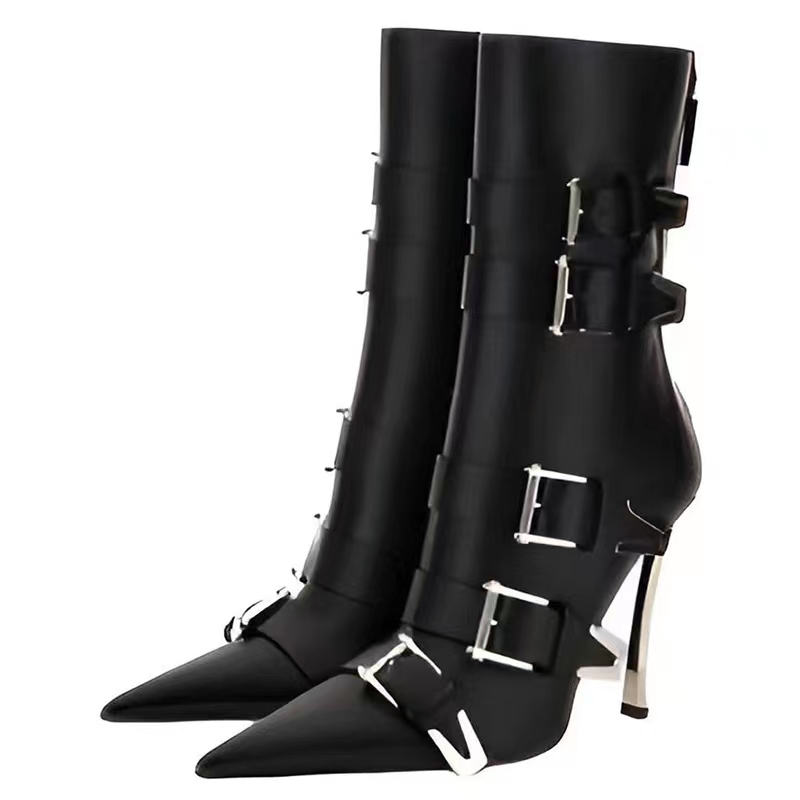 Belt buckle high heel ankle boots Women's leather pointed sexy fashion boots Back zipper metal thin motorcycle banquet shoes 10CM top designer Knight MartinBoots, Black
Belt buckle high heel ankle boots Women's leather pointed sexy fashion boots Back zipper metal thin motorcycle banquet shoes 10CM top designer Knight MartinBoots, Black