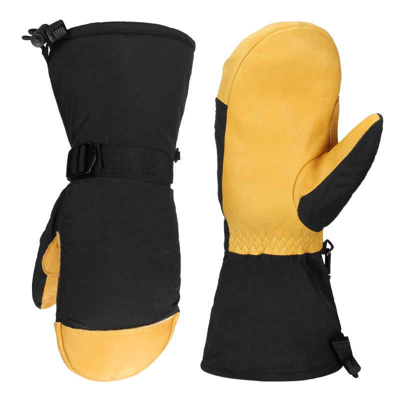 Ski Gloves Winter Cowhide Mittens Men Women Ski Motorcycle Riding Gloves Mountain Bike Cycling Glove Windproof Waterproof Outdoor Sports 220922
