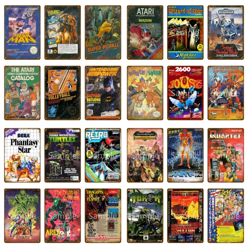 Atari Game Plates Metal Painting Decor Home Decoration Nordic Modern Style Hot Japanese Gaming Video Sticker Poster Vintage Metal Signs Plater Kids Gi