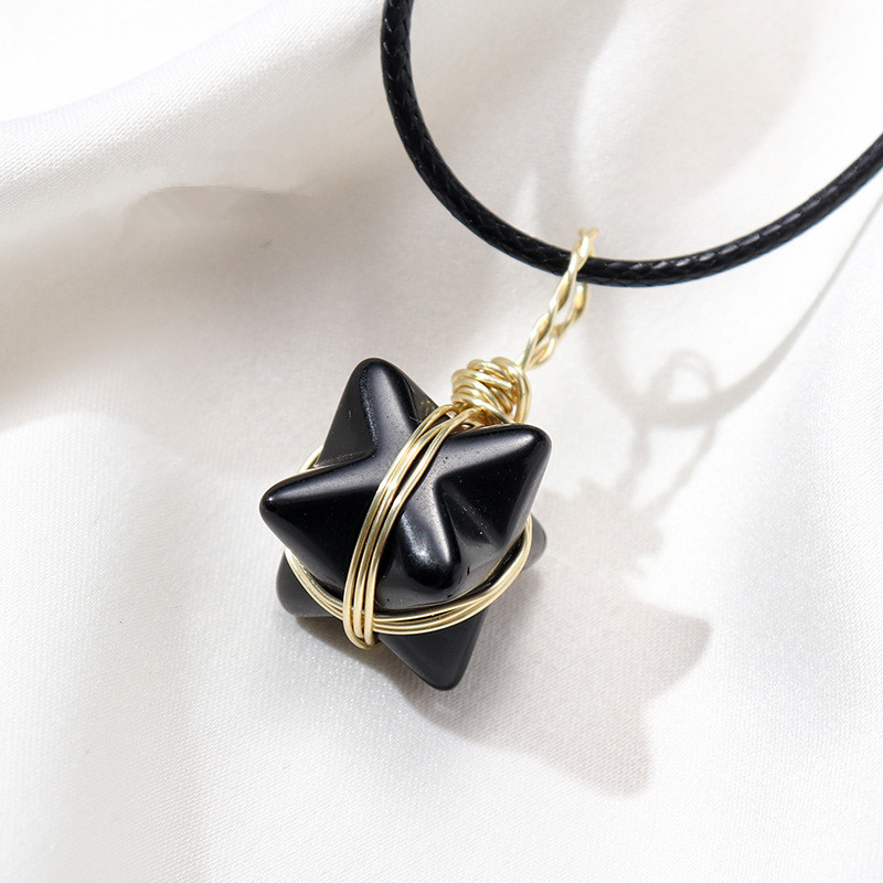 Natural Stone Wire Winding Merkabah Hexagram Necklace Crystal Quartz Star Pendant Necklaces for Women Jewelry Gift