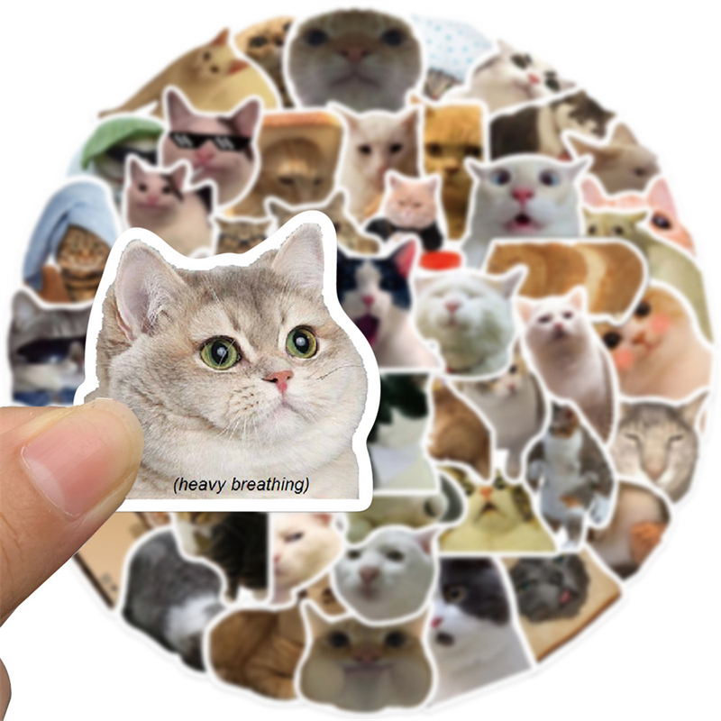 50Pcs Internet Celebrity Kitty Meme Sticker Funny Cat Graffiti Stickers for DIY Luggage Laptop Skateboard Motorcycle Bicycle Stickers