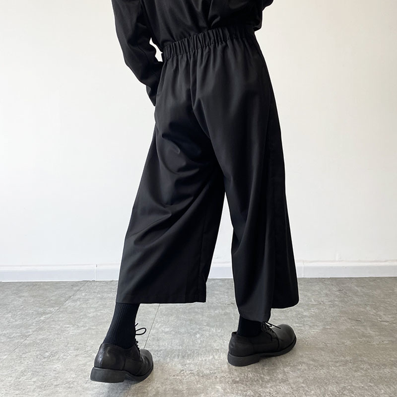 Men's Pants Elastic Waist Tie Culottes Men Harajuku Streetwear Trend Fashion Loose Casual Black Wide Leg Kimono Pants Man Skirt Trousers 220922
