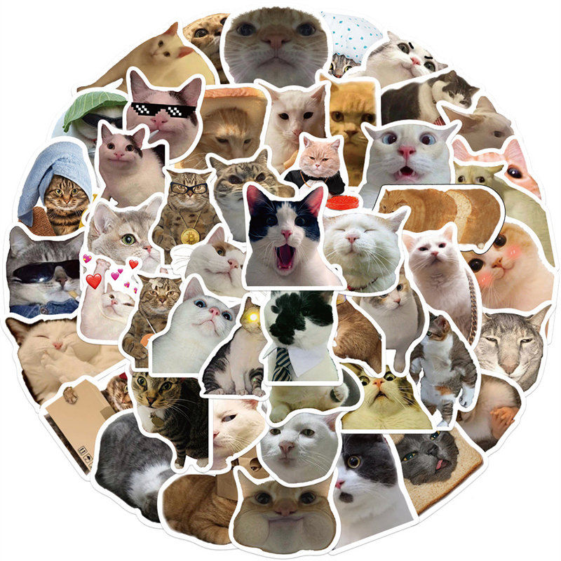 50Pcs Internet Celebrity Kitty Meme Sticker Funny Cat Graffiti Stickers for DIY Luggage Laptop Skateboard Motorcycle Bicycle Stickers