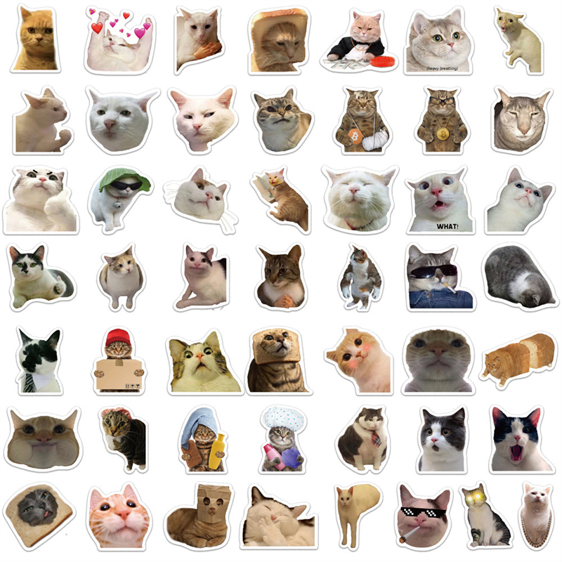 50Pcs Internet Celebrity Kitty Meme Sticker Funny Cat Graffiti Stickers for DIY Luggage Laptop Skateboard Motorcycle Bicycle Stickers