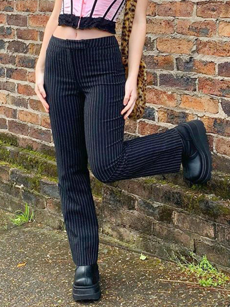 Women's Pants Capris SUCHCUTE Striped For Women Fashion Gothic High Waist Straight Baggy Streetwear Vintage Korean Style Suits Trouser 220922