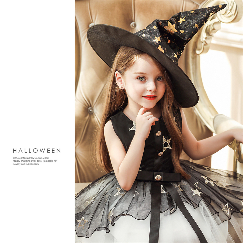 Special Occasions Halloween Witch Costume Girls Dress Up Hat Ruffle Tulle Tutu Christmas Kids Evening Party Star Embroidery es 220922