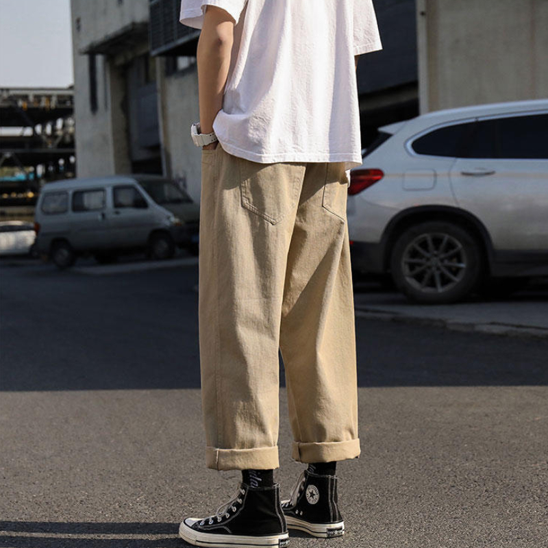 Men's Pants Men Casual Pants Vintage Retro Allmatch Cargo Trousers Stylish Solid Simple High Street Loose Versatile Straight Korean Style 220922