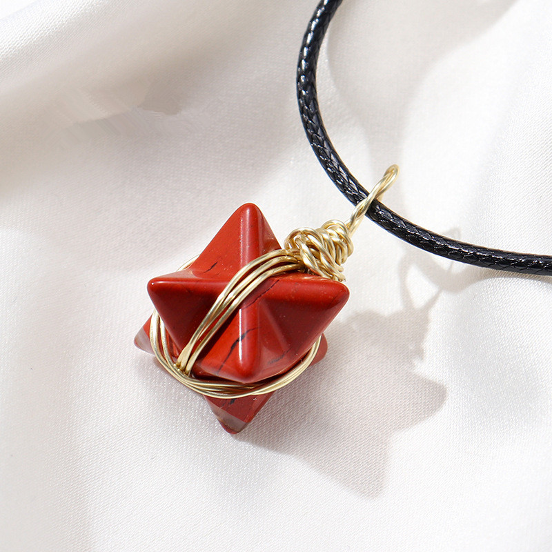 Natural Stone Wire Winding Merkabah Hexagram Necklace Crystal Quartz Star Pendant Necklaces for Women Jewelry Gift