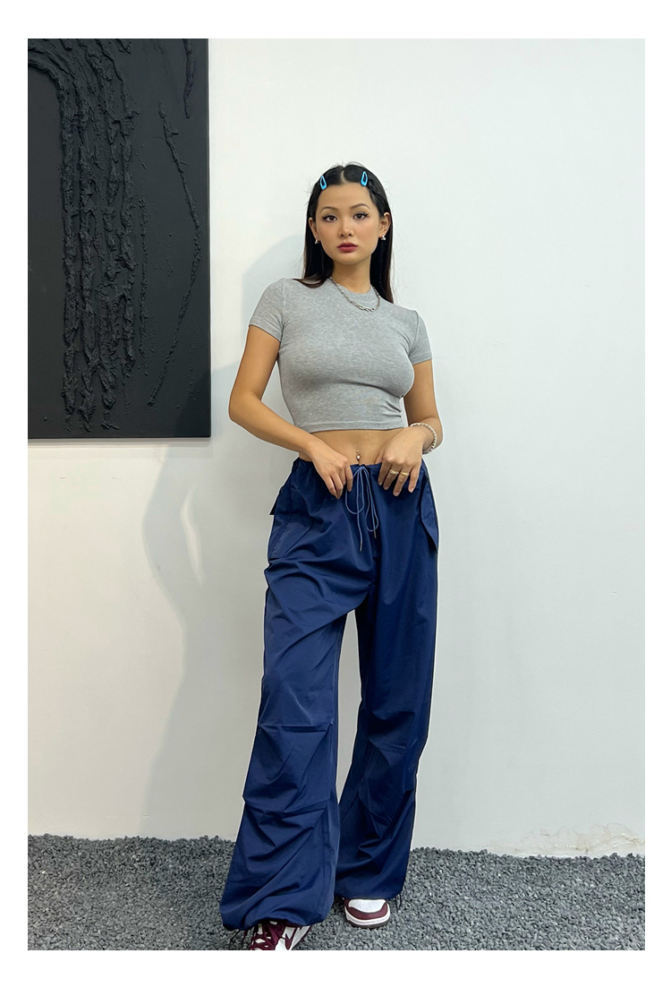 Women's Pants Capris Momoluna Women Madison Beer Baggy Low Waist Parachute Cargo Wide Leg Sweatpants Drawstring Hippie Joggers White Trousers 220