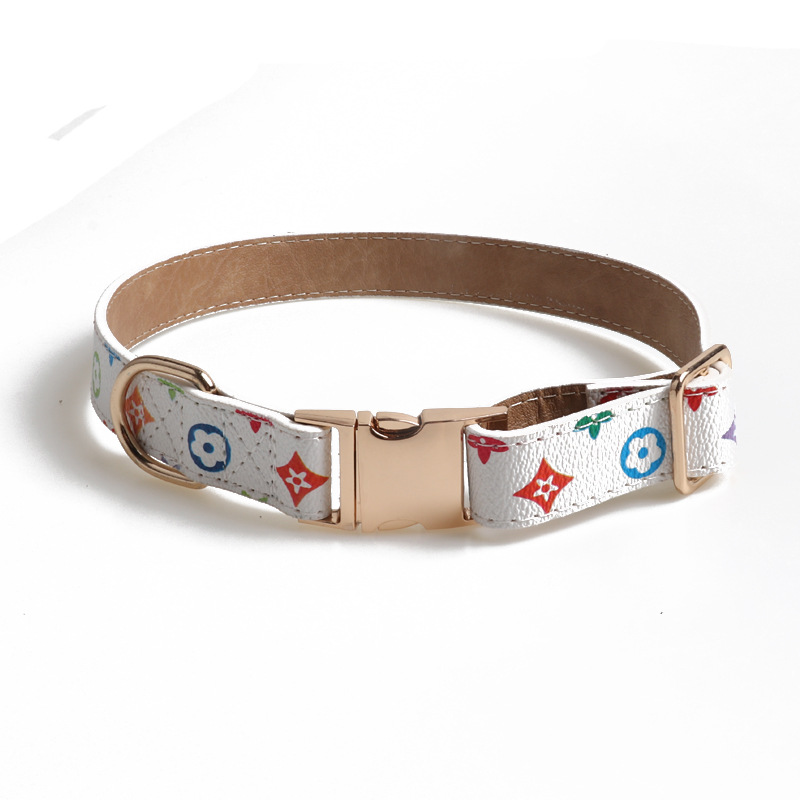 Classic Print Designer Pet Leashes Indoor Outdoor Durable PU Collar Leash Set 3 Colors Dog Collars