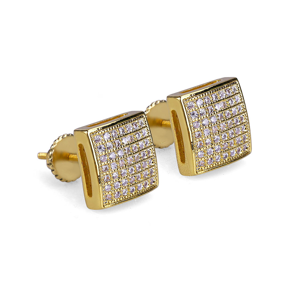 Hip Hop Stud Earrings Square Screw Back White Zircon Dangle Earrings Gold Plated Vintage Geometric Jewelry Whole