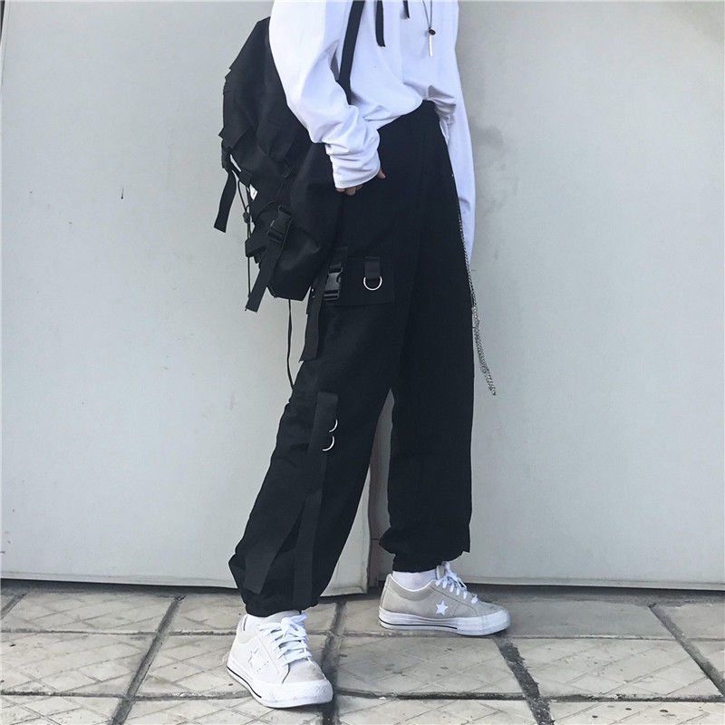 Men's Pants Harajuku Black Cargo Pants Men Women Punk Streetwear Korean Style Fashion High Waist Pants Spring Plus Size Trousers Male 220922