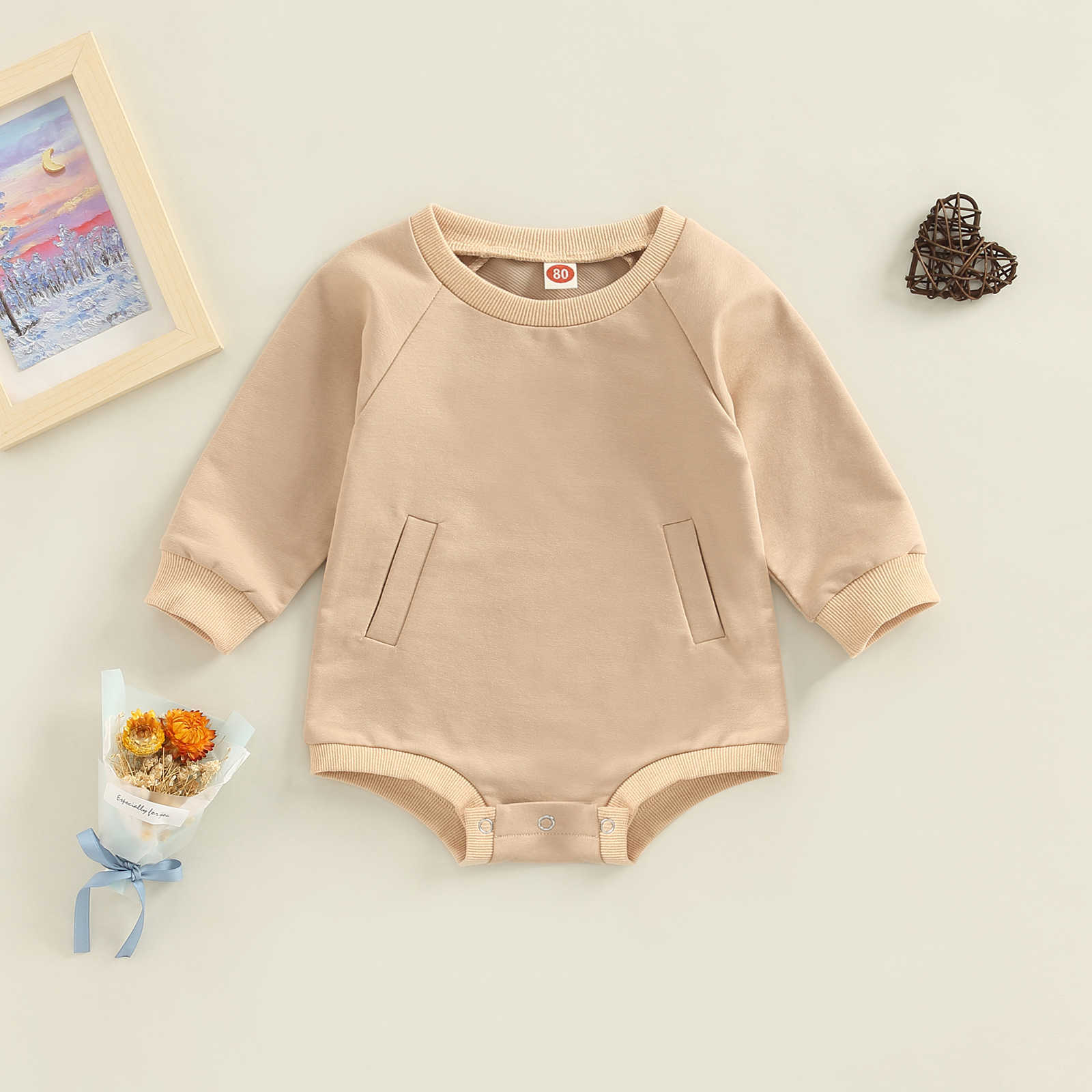Rompers Baby Girl Boy Spring Autumn Romper Solid Color Crew Neck Long Sleeve Snaps Sweatshirt Jumpsuit Cotton Clothes J220922