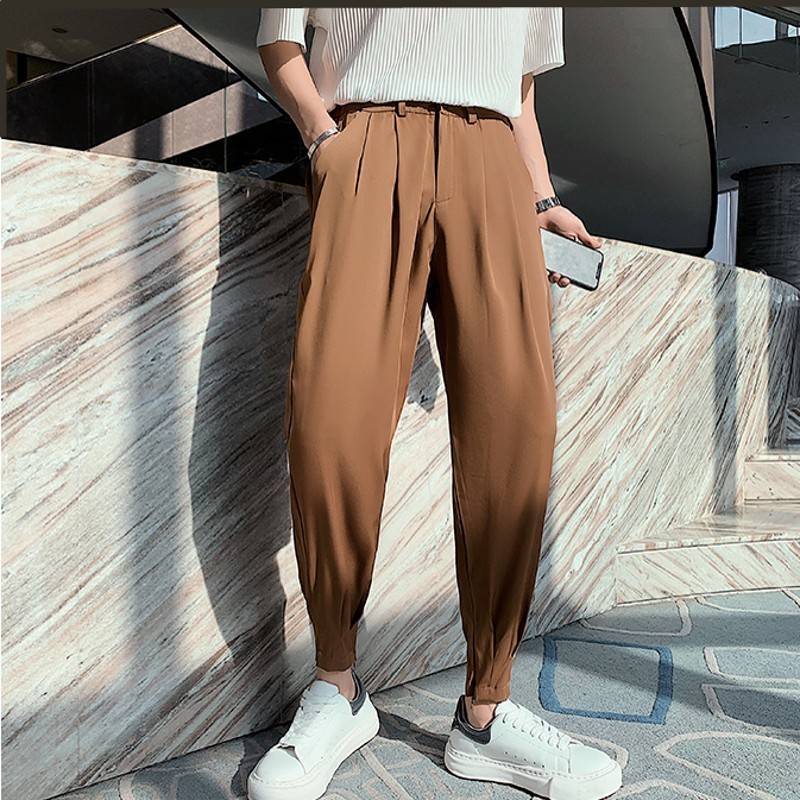 Men's Pants Fashion Autumn Pants Men Solid AnkleLength Tapered Trousers Korean Style White Khaki Black Waist Casual Pants Man 220922