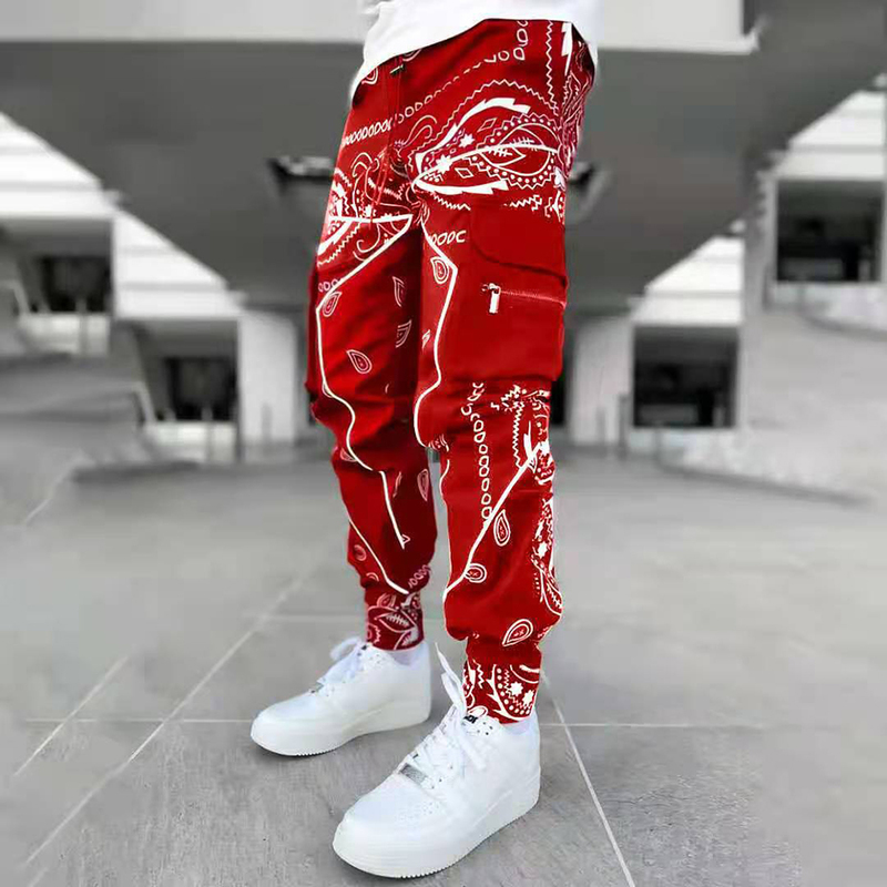 Men's Pants Paisley Cargo Pants Fashion Men's Reflective Joggers Oversized Streetwear Harajuku Hip Hop Jogger Pants Black Trousers Bottoms 2