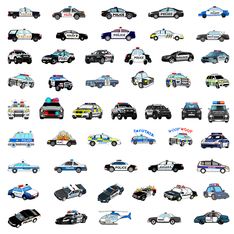 50Pcs cartoon police car sticker Graffiti Stickers for DIY Luggage Laptop Motorcycle skateboard Bicycle Stickers