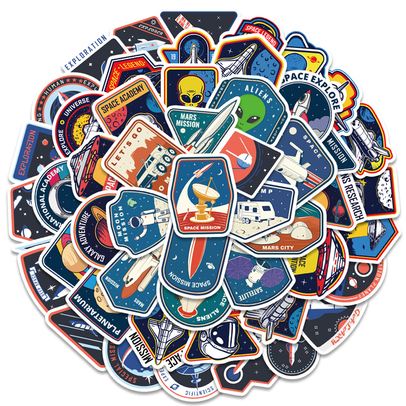 52Pcs cartoon spaceship astronauts sticker Space agency Graffiti Stickers for DIY Luggage Laptop Skateboard Motorcycle Bicycle Stickers