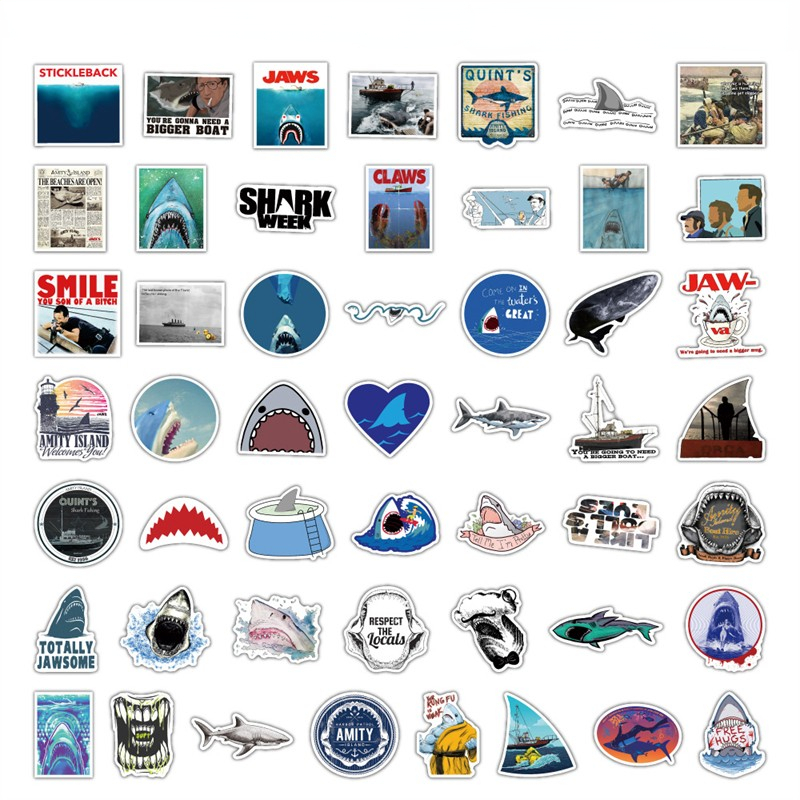 50Pcs JAWS Shark sticker Poster Classic Horror Movie For Car Refrigerator Notebook Guitar DIY Graffiti Stickers