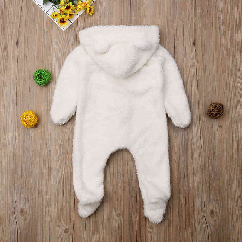 Rompers Newborn Baby Girls Boys Plush Warm Rompers Solid White Zipper Hooded Ropa Bebe Jumpsuit Winter Romper Baby Boy Girl Clothing J220922