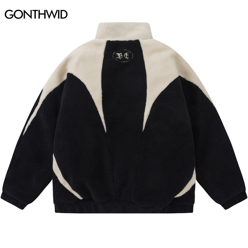 Mens Down Parkas Winter Plush Jacket Paraks Streetwear Vintage Color Block Fuzzy Fluffy Fleece Lambswool Coats Thicken Warm Padded Jackets 220923