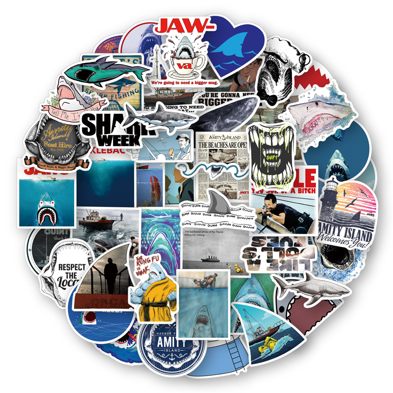 50Pcs JAWS Shark sticker Poster Classic Horror Movie For Car Refrigerator Notebook Guitar DIY Graffiti Stickers
