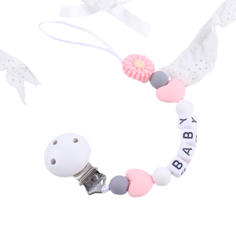 Custom Name Handmade Personalize Dummy Clips Pacifier Clips Holder Baby Silicone Daisy Flower Pacifier Holder Chain Baby Teether