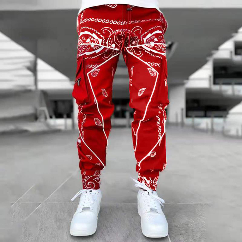 Men's Pants Paisley Cargo Pants Fashion Men's Reflective Joggers Oversized Streetwear Harajuku Hip Hop Jogger Pants Black Trousers Bottoms 2