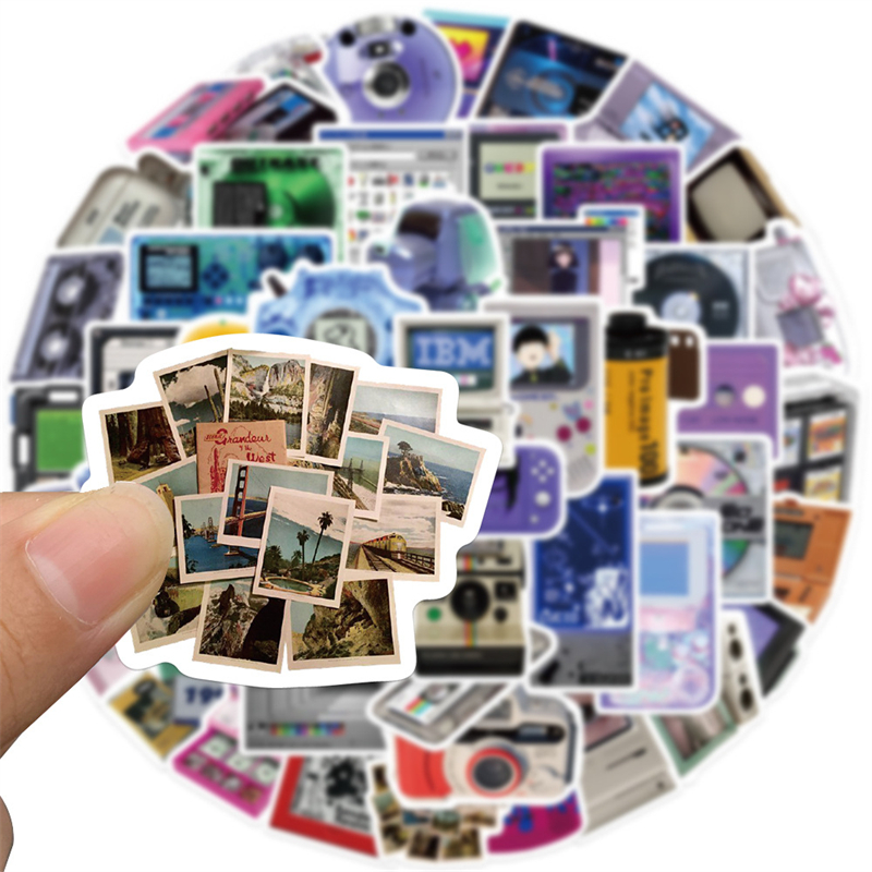 50Pcs Retro Old Things Sticker Tape Disc Player CRT TV Graffiti Stickers for DIY Luggage Laptop Skateboard Motorcycle Bicycle Stickers