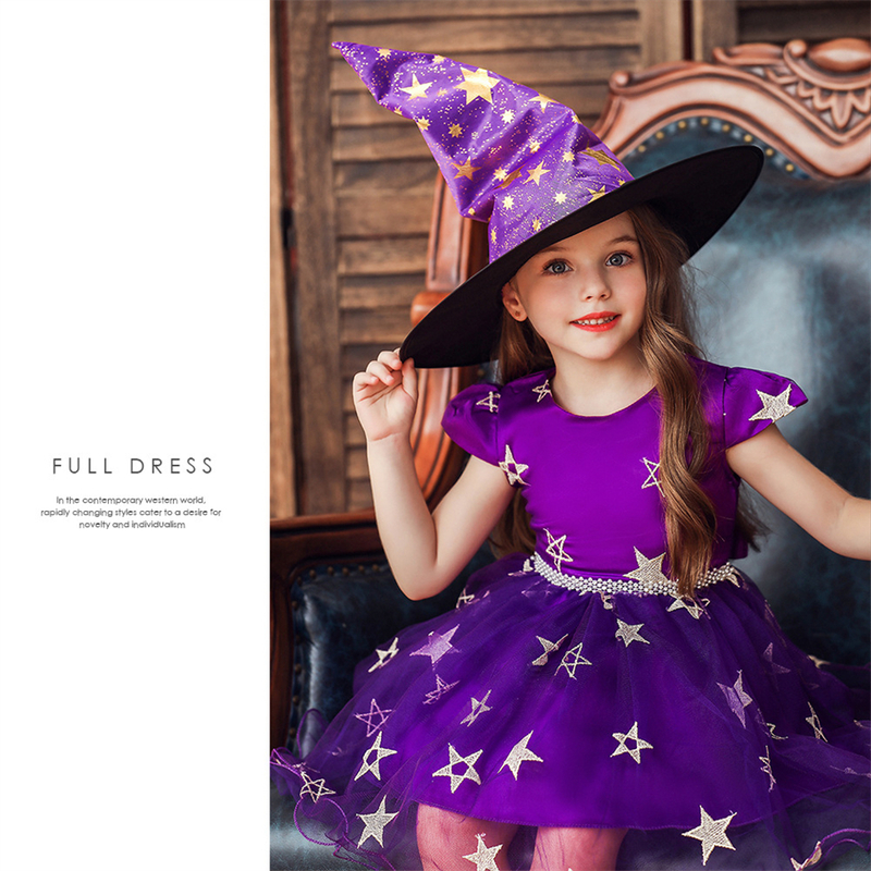 Special Occasions Halloween Witch Costume Girls Dress Up Hat Ruffle Tulle Tutu Christmas Kids Evening Party Star Embroidery es 220922