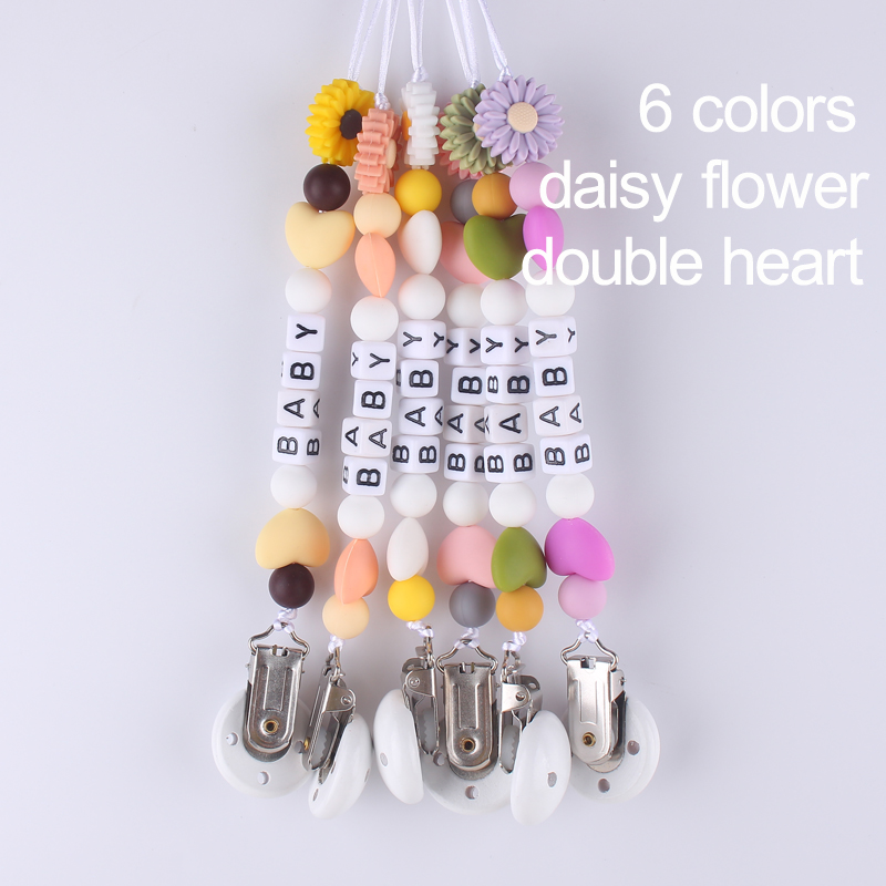 Custom Name Handmade Personalize Dummy Clips Pacifier Clips Holder Baby Silicone Daisy Flower Pacifier Holder Chain Baby Teether