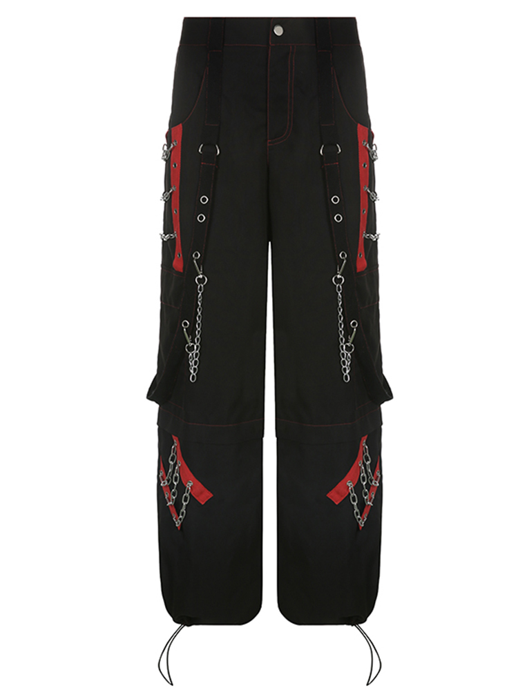 Women's Pants Capris Weekeep Punk Wide Leg Streetwear Low Rise Baggy Gothic Cargo Korean Hip Hop Patchwork Casual Trouser Harajuku 220922