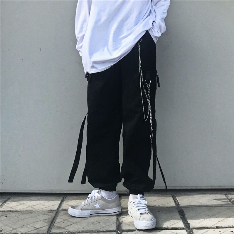 Men's Pants Harajuku Black Cargo Pants Men Women Punk Streetwear Korean Style Fashion High Waist Pants Spring Plus Size Trousers Male 220922