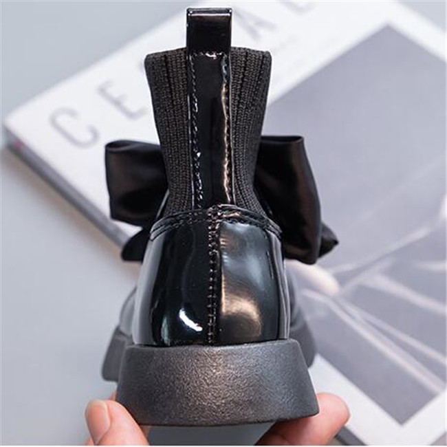 Childrens Boots Fashion Patent Leather Bow Child Girls Leather Shoes Autumn New Kids Socks Single Boot