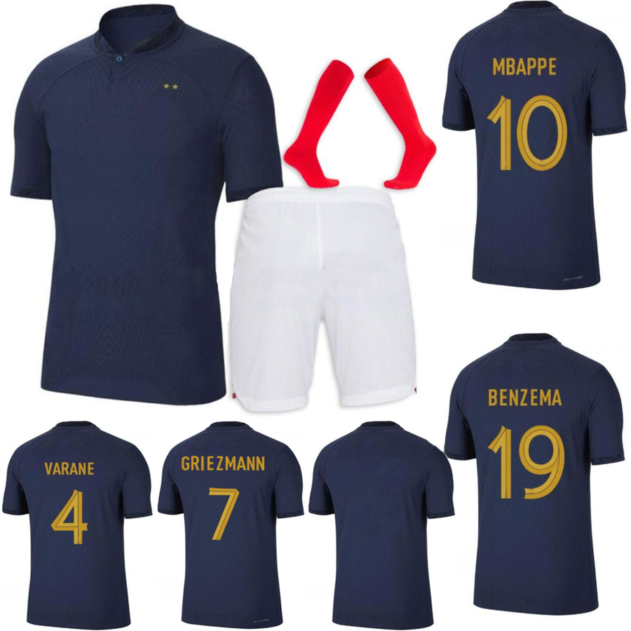 

22 23 soccer jersey France KANTE GRIEZMANN MBAPPE POGBA football shirts world cup maillot de foot men kids kit BENZEMA ZIDANE GIROUD MATUIDI VARANE set enfants French, 22 23 world cup black home kit+socks