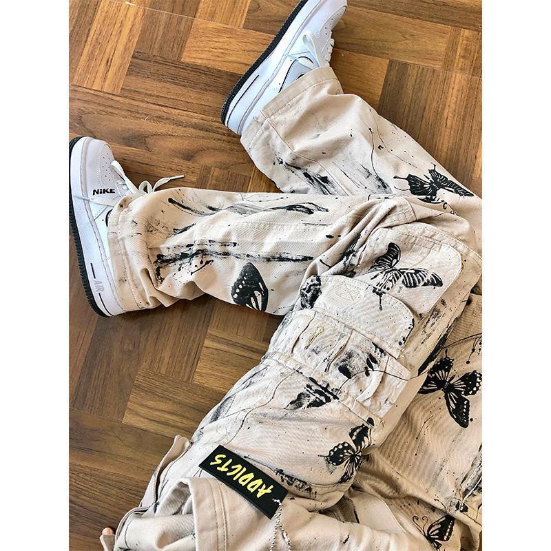 Women's Pants Capris Cargo Ink Splash Tie dye Butterfly Y2k Spring Straight High Waist Vintage Streetwear 220922