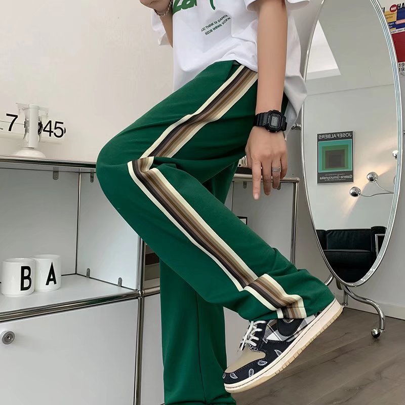 Men's Pants Arrivals Striped Vintage Green Casual Men Tracksuit Pants Allmatch Sweatpants Male Baggy Women Straight Long Trousers 220922