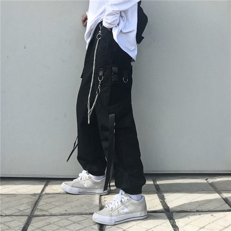 Men's Pants Harajuku Black Cargo Pants Men Women Punk Streetwear Korean Style Fashion High Waist Pants Spring Plus Size Trousers Male 220922