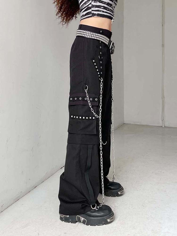 Women's Pants Capris Weekeep Punk Wide Leg Streetwear Low Rise Baggy Gothic Cargo Korean Hip Hop Patchwork Casual Trouser Harajuku 220922