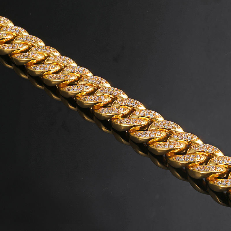 12mm TopBling Cuban Link Chain Bracelet Men's Hip Hop Jewelry Copper Real Gold Plated Full Cubic Zirconia