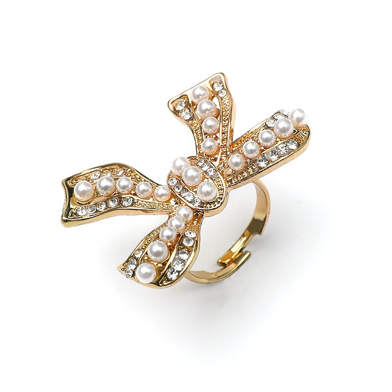 Korean Sweet Big Gold Bowknot Adjustable Ring For Women Girls Fashion Party Rings Holiday Party Temperament Jewelry Gift