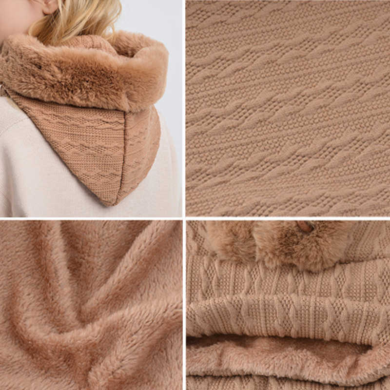 Scarves Winter Fluffy Fur Cap Mask Set Hooded for Women Knitted Cashmere Neck Warm Ballava Bicycle Hat Thick Plush Ski Windproof Y2209