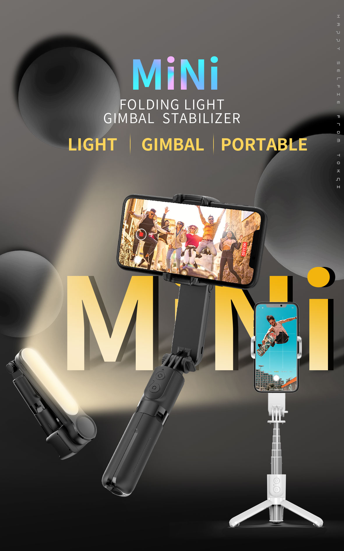 Handheld Wireless Bluetooth Gimbal Stabilizer Mobile Phone Selfie Stick Tripod with Fill Light Shutter for IOS Android Phone