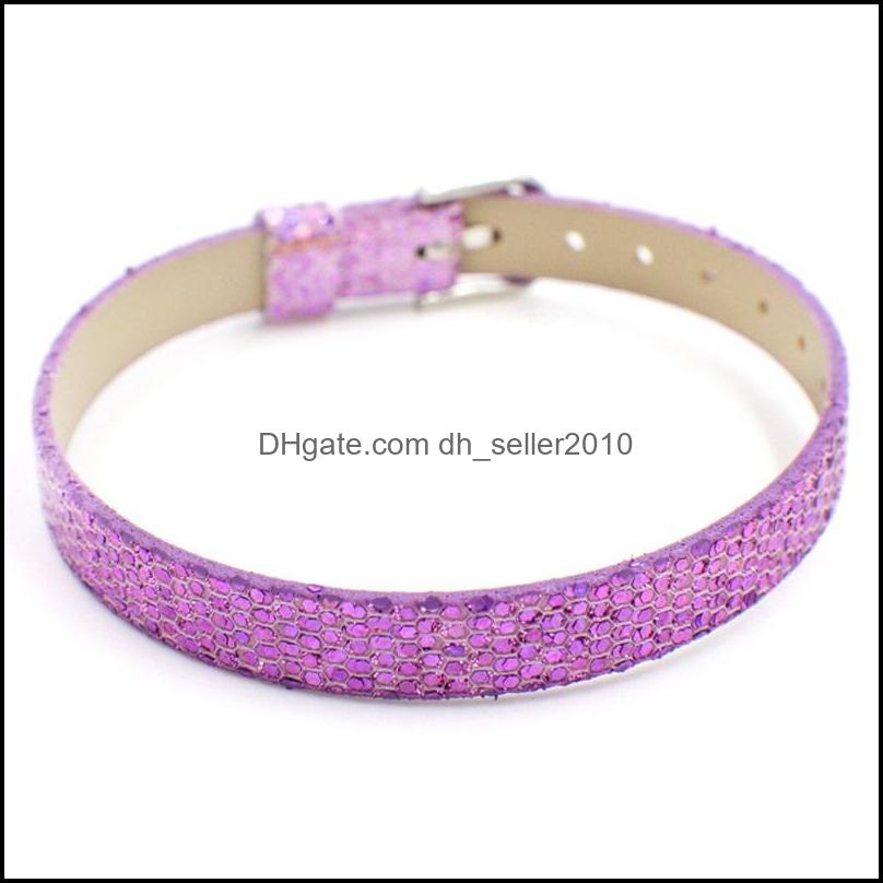 Connectors 8Mm Pu Wrist Strap Connectors Diy Leatherwear Sequins Letter Slide Charms Wristband Bracelet Women Fashion Jewelry Finding Dhyg7